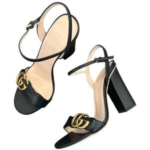 GUCCI GG Marmont Black High Heel Sabdals Size 36.5